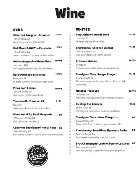 epicurean garage menu